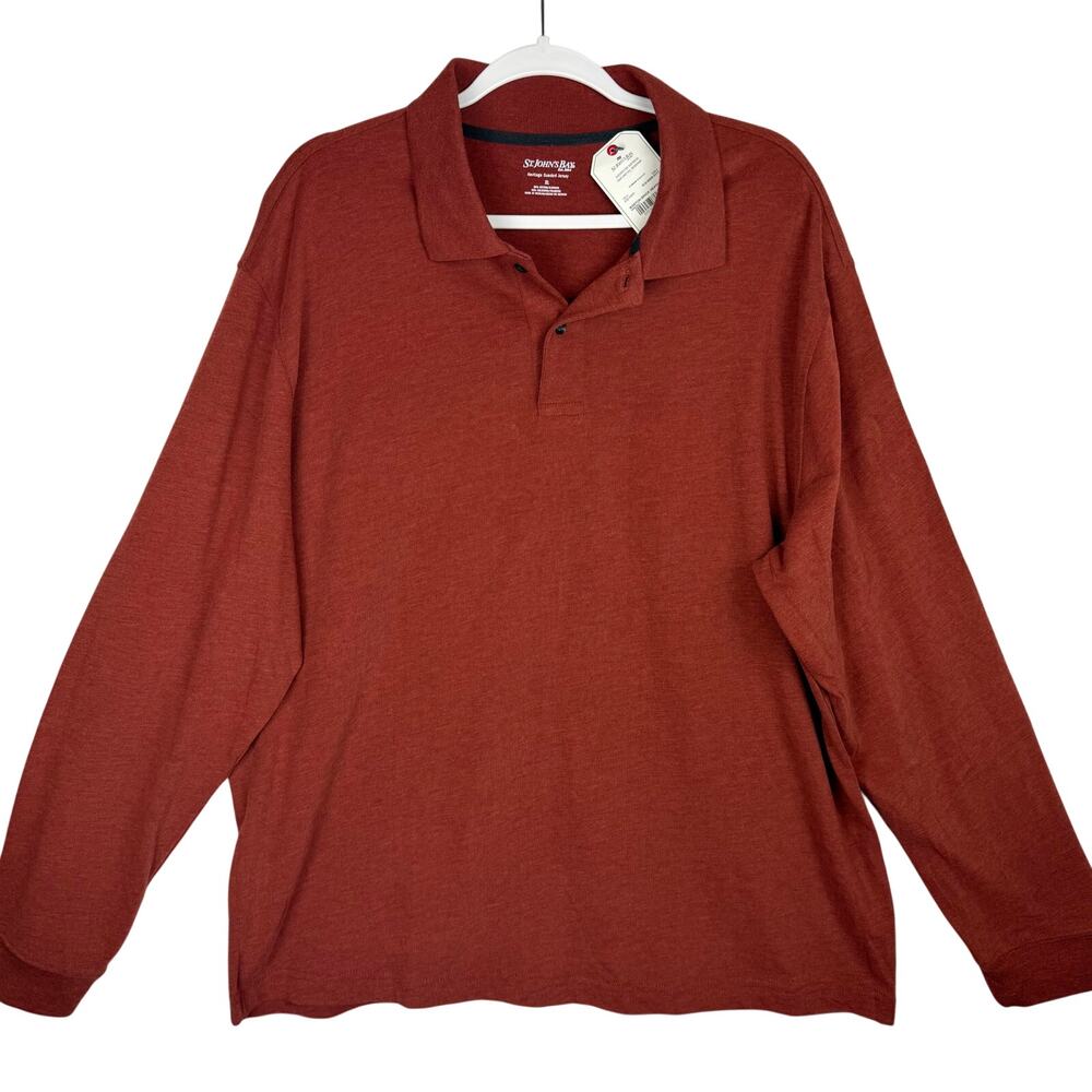 NWT St. John's Bay Heritage Sueded Jersey Polo Shirt Men Size XL Red Long Sleeve